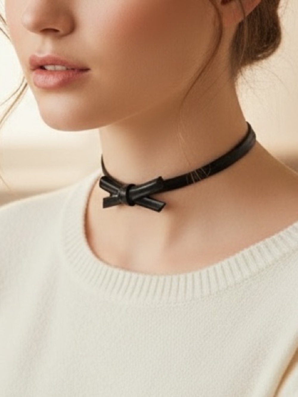 faux leather Black Bow Choker Necklace